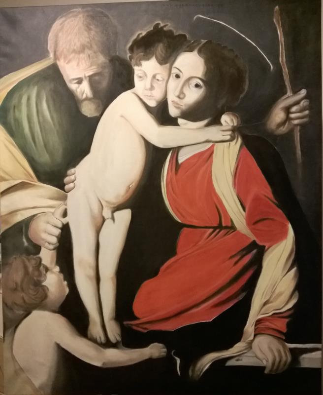 Nativity after Caravaggio, painting by Antonio Sorrentino